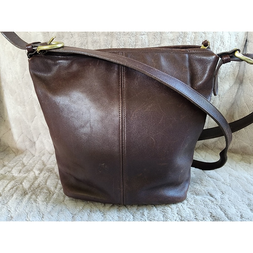 Vintage Coach Dark Brown Leather Bucket Crossbody Bag Brass Hardware